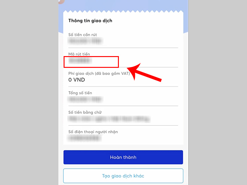 Ho&agrave;n tất việc lấy m&atilde; r&uacute;t tiền